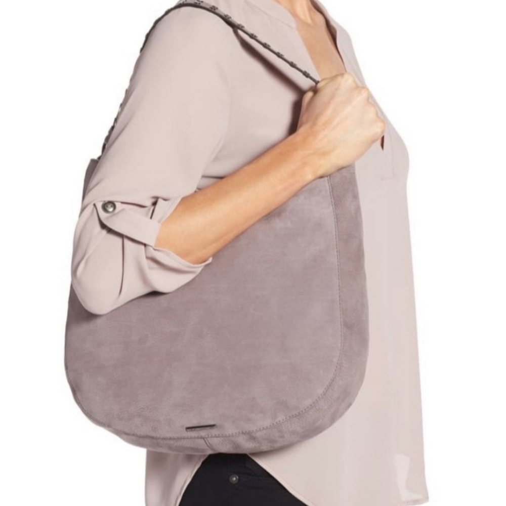 Rebecca Minkoff lavender nubuck dual strap bag.
